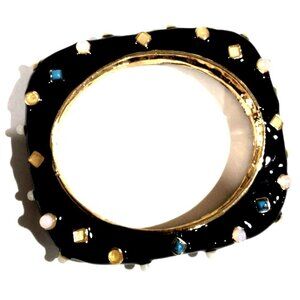 Gold tone Black Enamel Colorful Dainty Bangle Bracelet - Women's Fashion Jewelry